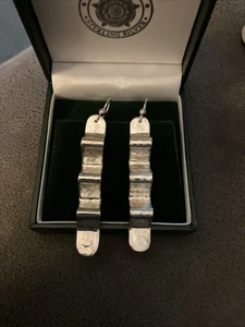 Sterling silver Dominique Dinouart Domingo long drop hammered Zig Zag Earrings  - Picture 1 of 11