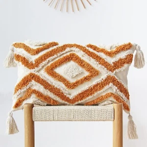 Fundas de Almohada Boho Lumbar con Borlas Hechas a Mano Decorativas Tejidas Mechones... - Imagen 1 de 5