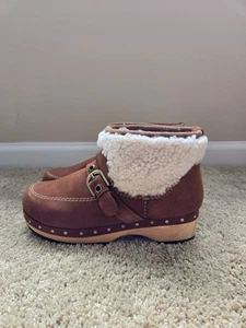 Free People oak clog boots womens 8.5 shearling brown suede - Picture 1 of 10
