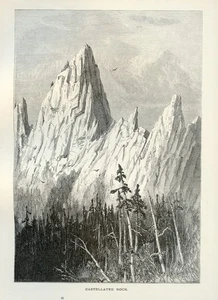 Castellated Rock California Antique 1872 Engraving Northern Sierra Mountains - Picture 1 of 3
