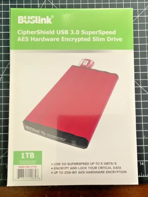 BUSlink CipherShield USB 3.0 SuperSpeed AES Hardware Encrypted Slim Drive 1TB - Image 1 of 4