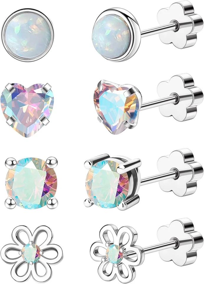 4 пары гипоаллергенных сережек-винтов для женщин золото 14 карат хирургическая сталь плоские - Изображение 1 из 4