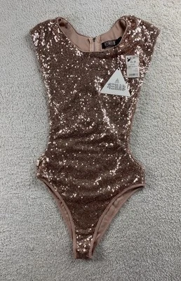 Body Suit Rehabilitación Pequeño Oro Rosa Lentejuelas Leotardo Elastizado Sin Mangas Lados Abiertos NUEVO Foto 1 de 4