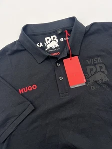 NWT Hugo Boss X Visa Formula One Team Logo Men's Large Polo Shirt Black Stretch - Picture 1 of 14