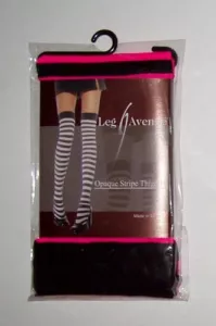 Opaque Stripe Thigh High Stocking Pink Black LEG AVENUE OSFM Costume Halloween - Afbeelding 1 van 1