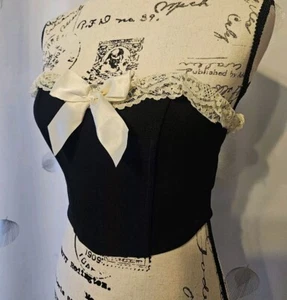 shein lace trimmed tube top corset black sleeveless bow Sz S - Bild 1 von 6