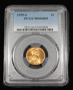 1955 S  LINCOLN  WHEAT CENT PENNY PCGS MS 66 UNC MS66RD US COIN CERT# 55493898 - Picture 1 of 2