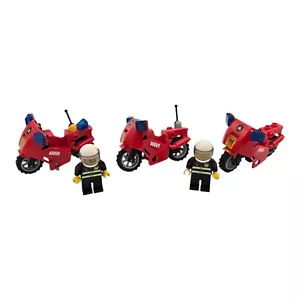 3x Lego Fire Red Motorcycle Motorbike Emergency Vehicle City + 2 Minifigures Men - Picture 1 of 8