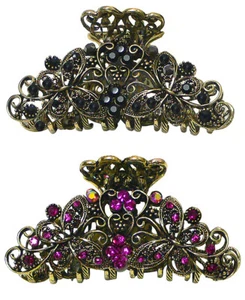 Set of 2 Metal Jaw Claw Clips Butterfly Design Thick hair 2 Color RW86410-6132-2 - Picture 1 of 18