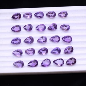 25 Pcs Natural Amethyst 10mmx7mm Untreated Pear Faceted Cut Loose Gemstones Lot - Picture 1 of 7