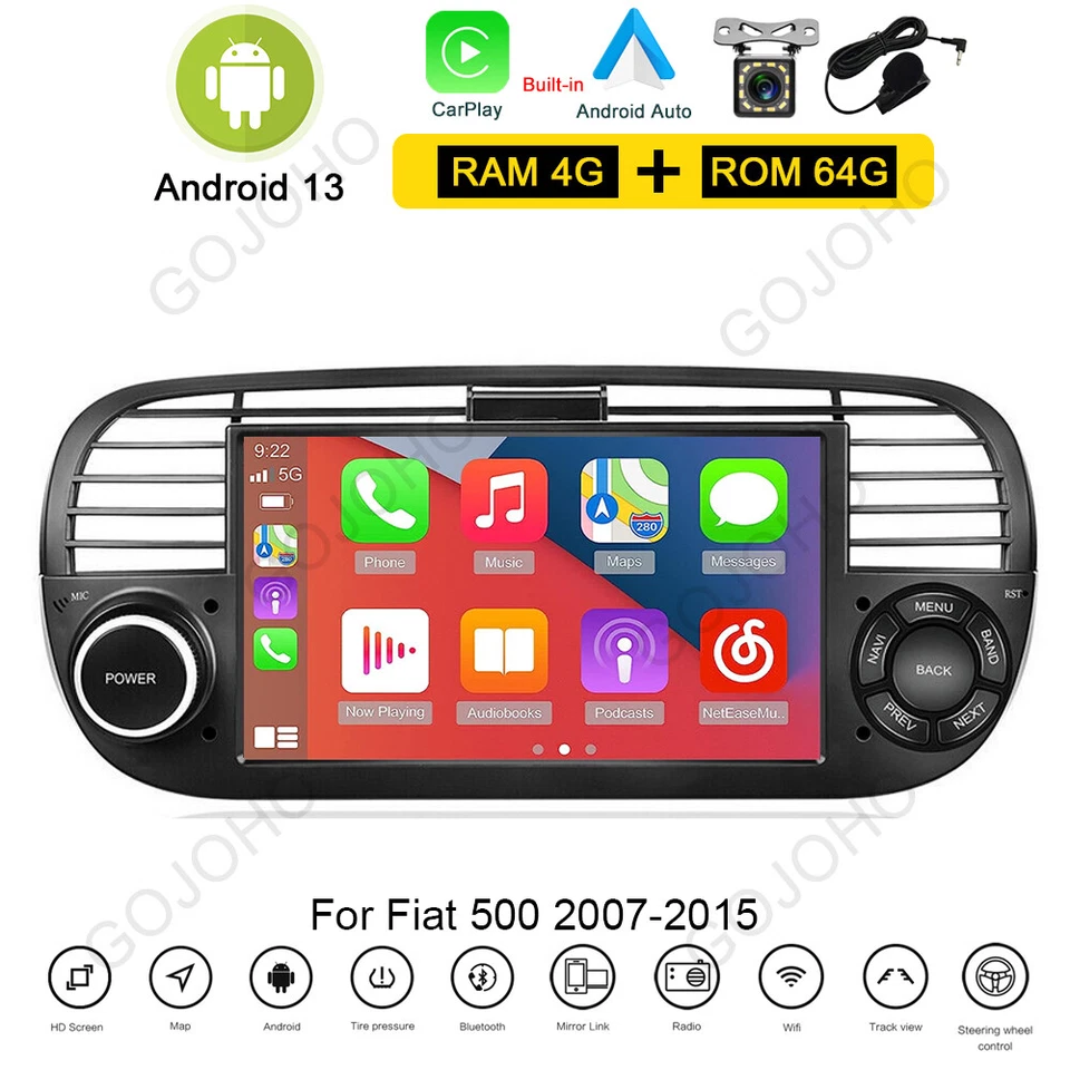 7" 4+64GB Android 13 Car Stereo Radio Carplay GPS Navi BT For Fiat 500 2007-2015 - Image 1 of 4