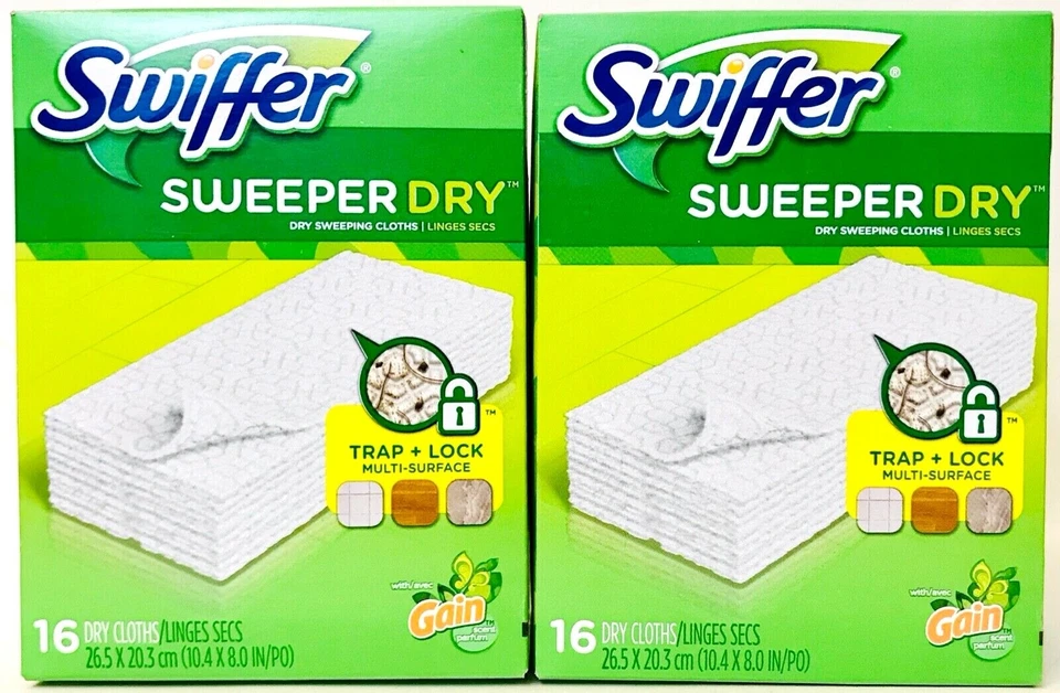 2 Cajas Swiffer Barredora Trampa Seca y Bloqueo Multi Superficie Ganancia Aroma 16 Ropa Seca Foto 1 de 1