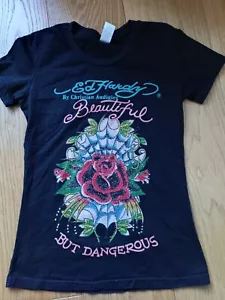 Ed Hardy Y2K Long Top Bling Print Vintage 00s Beautiful But Dangerous 🌹UK 8-10 - Picture 1 of 11