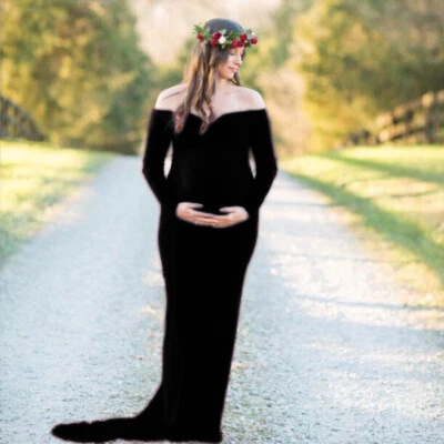 Pregnancy Women Dress Maternity Stretchy Maxi Gown For Photography Photo Shoot - Image 1 of 4