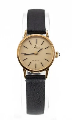 Reloj Omega Deville para mujer chapado en oro de cuerda manual con correa de cuero Foto 1 de 4