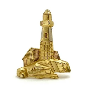Vintage Nautical Lighthouse Brooch Gold Tone Textured 1 1/4" High - Picture 1 of 5