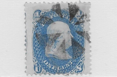 US Scott 92, 1867, 1C Franklin, F Grill, Used, NG, H, F/VF - Image 1 of 2