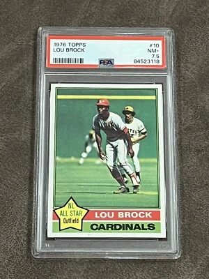 1976 Topps Lou Brock #10 PSA 7,5 QUASE PERFEITO+ PÁTIO St. Louis Cardinals - Imagem 1 de 2