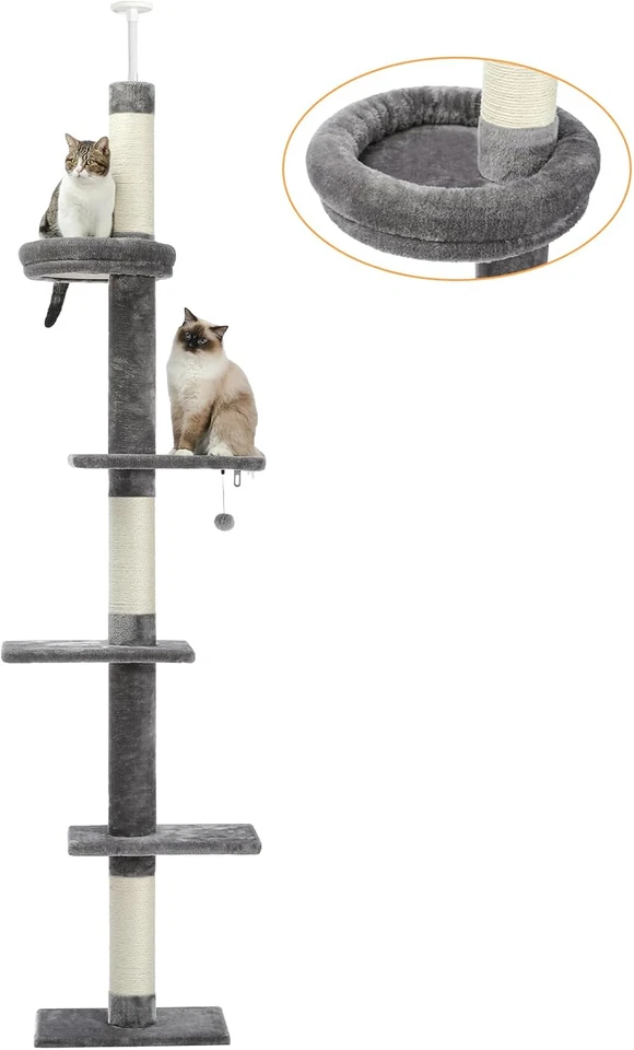 Katzenbaum 5 Stöckig von Boden bis Decke Höhenverstellbar Hohes Katzenkletter Ak - Bild 1 von 4