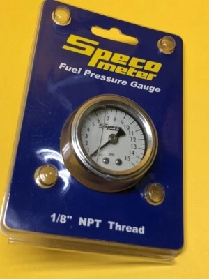 Speco 512-16 Fuel pressure gauge 0-15 Psi Carb 40mm 1.5" White Chrome - Image 1 of 3