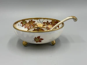 SNB japanese porcelain maple leaf footed bowl with spoon 4.75'' - Picture 1 of 7