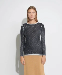 Kokun Size M Black Sweater Top Overdye Fitted Crew Bamboo Cashmere EUC $198 - Picture 1 of 1