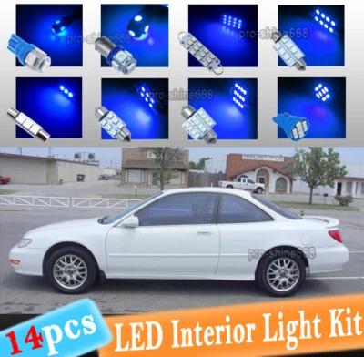 14-pc Blue 10K LED Car Interior Light Bulbs Package Kit Fit 1998-1999 Acura CL - Imagem 1 de 4