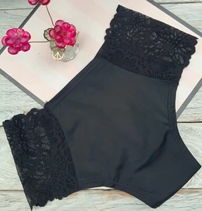 Victoria's Secret Pink No Show Pure Black Exotic Floral Lace Cheekster Panty - Picture 1 of 4