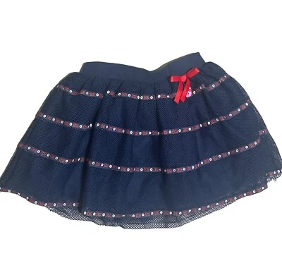 Linda falda de malla azul marino para niñas Hello Kitty con detalles rojos 6 patrióticos Foto 1 de 4