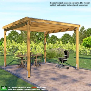 Unterstand 3x3 m selbstbauen: Bauplan, Stückliste + Montagematerial - ohne Holz! - Bild 1 von 5
