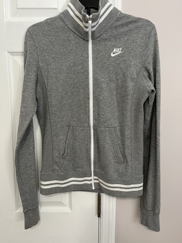 VETEMENTS Nike Giacca Zip Up Felpa Donna Grigio e Bianco Righe Taglia Media Vestibilità