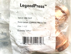 New LEGEND VALVE 450-157P 1-1/2" COPPER PRESS TEE - Picture 1 of 3