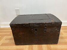Antique WOOD TRUNK chest storage box rustic decor dometop wooden steamer vintage