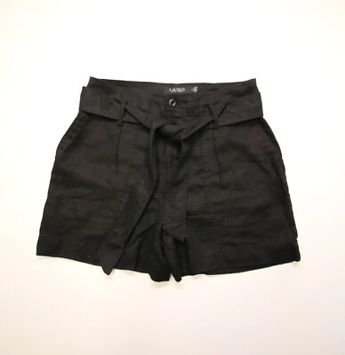 Pantalones cortos Lauren Ralph Lauren 100 % lino para mujer talla 2 cinturón negro Foto 1 de 4