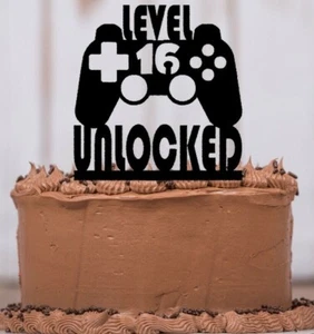 Level 16 Unlocked Cake Topper, Game Controller, Boys Birthday Party, LT1464 - Picture 1 of 3