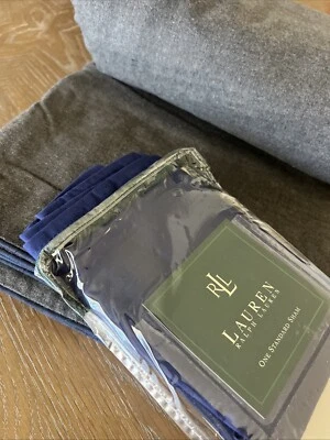 Ralph Lauren Chandler Gray Flannel Twin Duvet Cover w/ 1 New Navy Standard Sham - Image 1 of 4