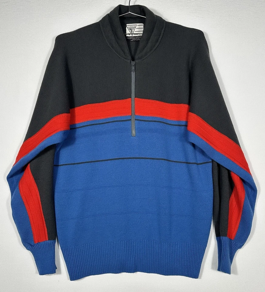 De Colección Tirolia Esquí Retro Suéter Mezcla de Lana Hombres XL Pullover Cuarto Cremallera Bloque de Color Foto 1 de 4