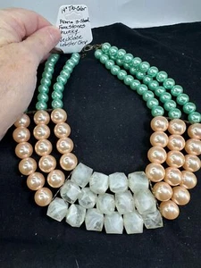 Necklace 14" 3 Strand 3 Color Faux Pearls & Stone Lobster Clasp Vintage M-6732 - Picture 1 of 3