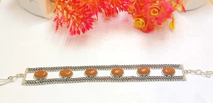 Worry Sunstone Gemstone 925 Sterling Silver Plated Chain 1Pcs Bracelet Gift Love - Picture 1 of 2