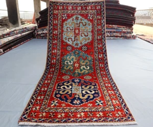 2x6 Caucasian Kazak Runner Rug – Bold Medallion Tribal Design in Red & Blue. - Picture 1 of 14