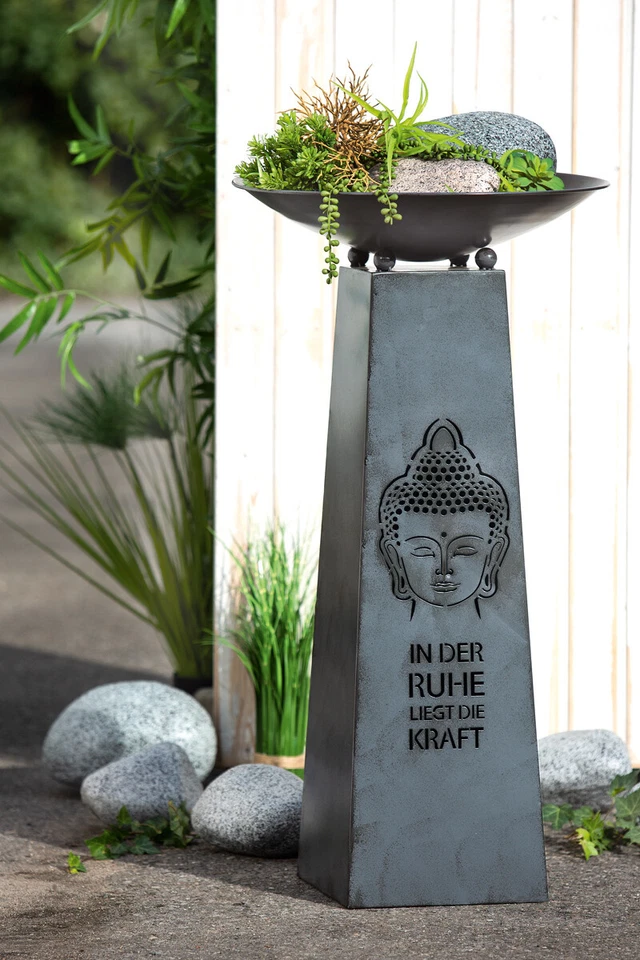Säule Buddha mit Schale Metall grau (G67418) Schalenständer  - Bild 1 von 1