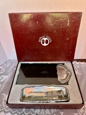 Juego de bandeja y cuchillos para tabla de queso de mármol Arthur Court 2005 firmado con caja Foto 1 de 4
