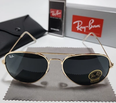 New Ray-Ban RB3025 Aviator Sunglasses Gold Frame Glass Gray Lens 58mm 138 mm - Image 1 of 4