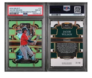 2024 Panini Select /49 Jacob Wilson #11 Neon Green Prizm Concourse Rookie PSA 8 - Picture 1 of 1