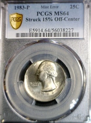 1983 ERROR OFF CENTER PCGS MS64 Washington Quarter NICE CH BU O/C Coin  NR - Image 1 of 4