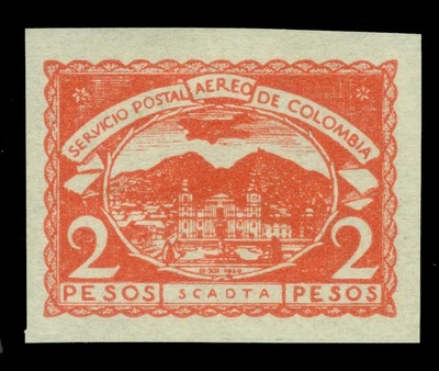 COLÔMBIA 1921 Correio Aéreo SCADTA 3pesos - IMPERFURADO - Sc# C34var em perfeito estado, sem marca de charneira XF - Imagem 1 de 2