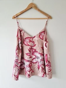 COUNTRY ROAD Silk Linen Hibiscus Print Sleeveless Camisole Top SIZE 16 blouse - Picture 1 of 6