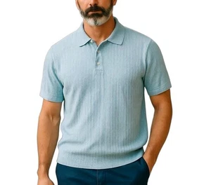 Suéter Polo Impermeable Para Hombres 2XL Bebé Azul Tejido Manga Corta Algodón Nuevo con Etiquetas - Imagen 1 de 17