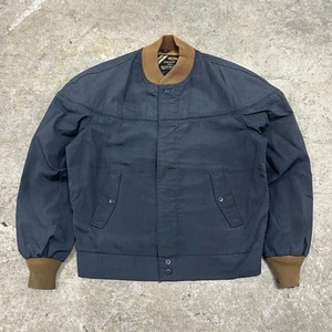 Vintage 70s Sears Best Plaid Lined Bomber Jacket Adult Medium Navy Blue Rare Vtg - Picture 1 of 15