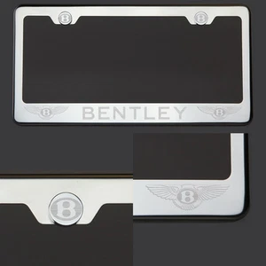 T304 Chrome Polished Bentley Laser Etched Engraved License Plate Frame Screw Cap - Picture 1 of 6